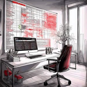Bureau clair et organisé avec un ordinateur affichant un tableau structuré de contacts et de données