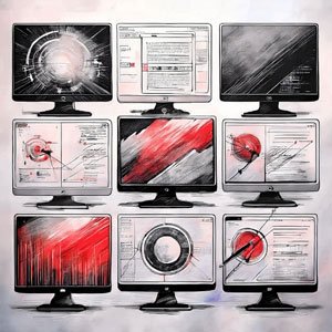Illustration de plusieurs écrans d’ordinateurs montrant des interfaces logicielles différentes