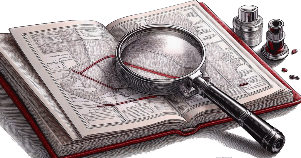 Loupe sur une carte ou un plan, symbolisant la planification détaillée et l'établissement de la Mission Stratégie Commerciale Ac'Com.