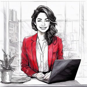 Femme souriante et positive devant son ordinateur, incitant à l'action.