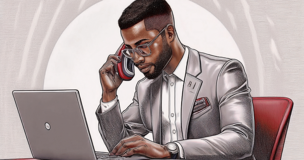 Professionnel en communication au téléphone et ordinateur pour prise de contact