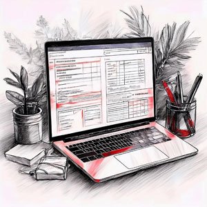 Interface d’un logiciel de facturation moderne sur laptop, ambiance professionnelle, icônes d’outils en fond léger, style réaliste propre. Sans texte.